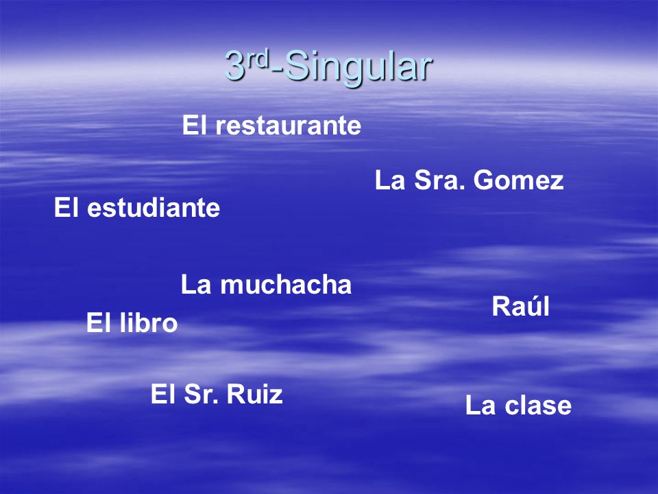 3 rd -Singular El estudiante El Sr. Ruiz La Sra.