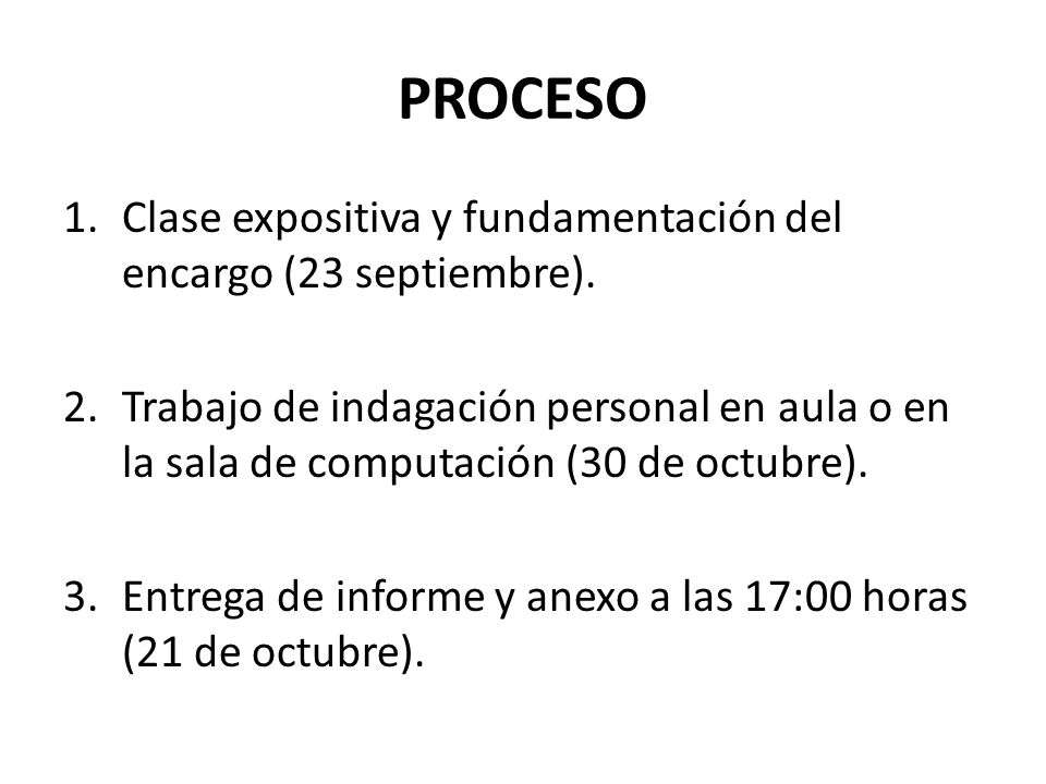 PROCESO 1.Clase expositiva y fundamentación del encargo (23 septiembre).