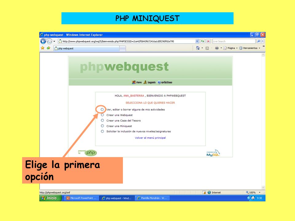 PHP MINIQUEST Elige la primera opción