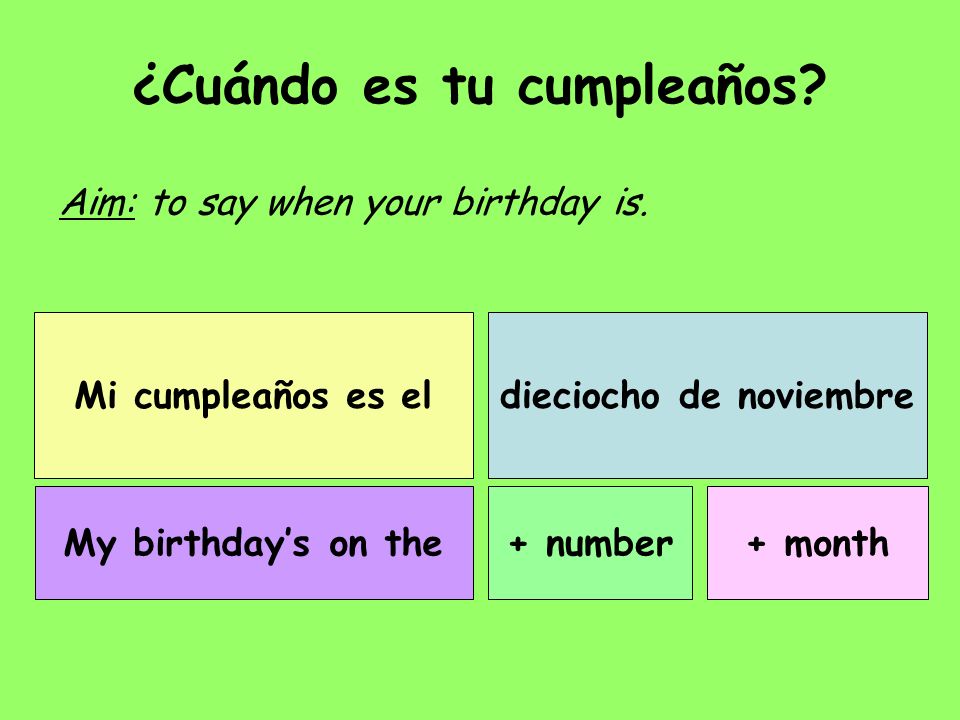 ¿Cuándo es tu cumpleaños. Aim: to say when your birthday is.