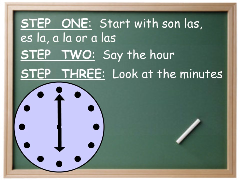 specific time To say a specific time, start with either… Son las siete.