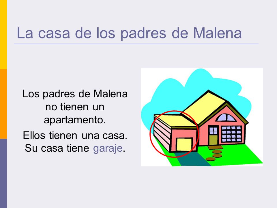 La casa de los padres de Malena Los padres de Malena no tienen un apartamento.