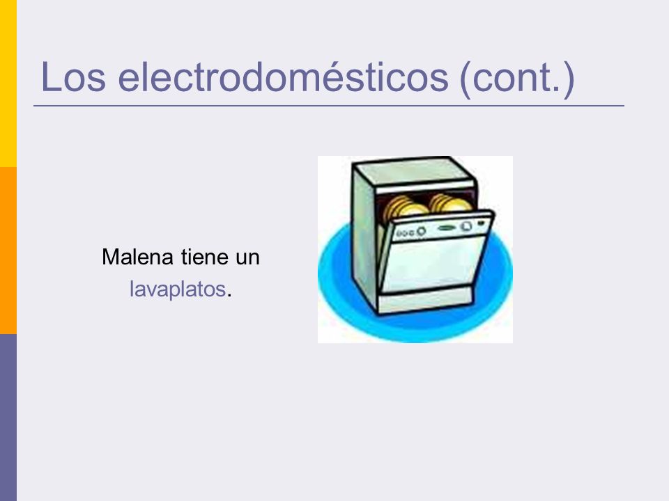 Los electrodomésticos (cont.) Malena tiene un lavaplatos.