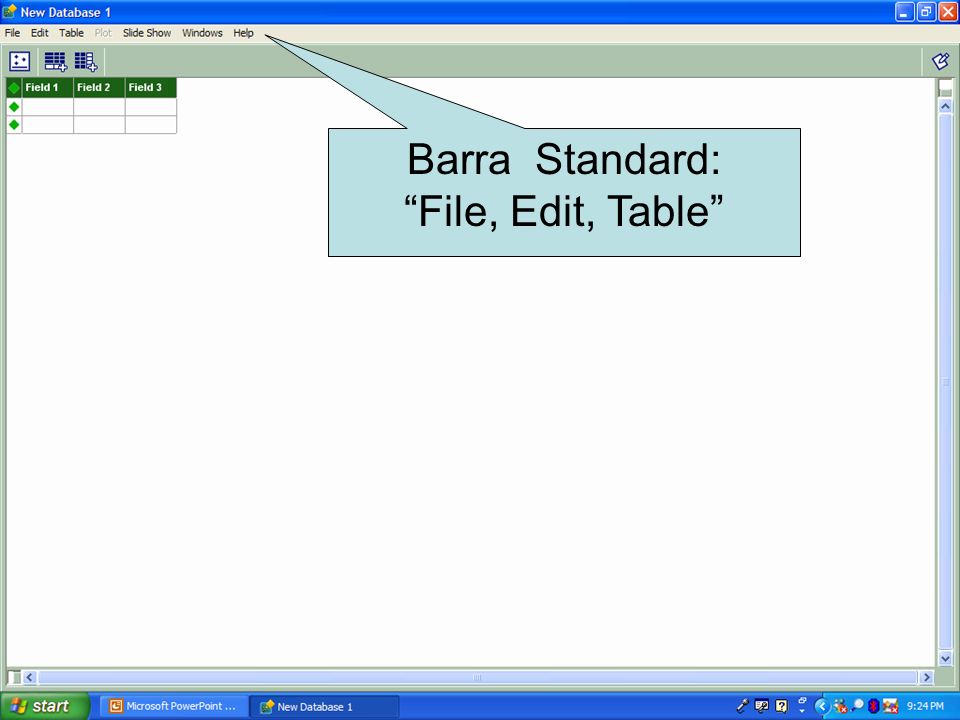 Barra Standard: File, Edit, Table
