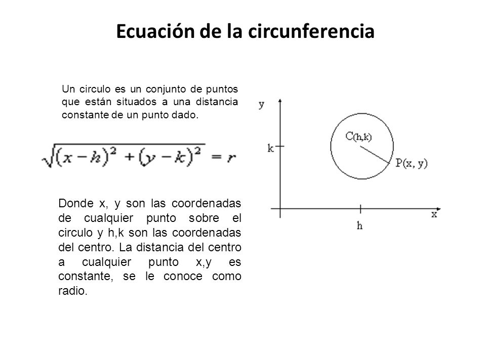 Ecuación de la circunferencia Un circulo es un conjunto de puntos que están situados a una distancia constante de un punto dado.