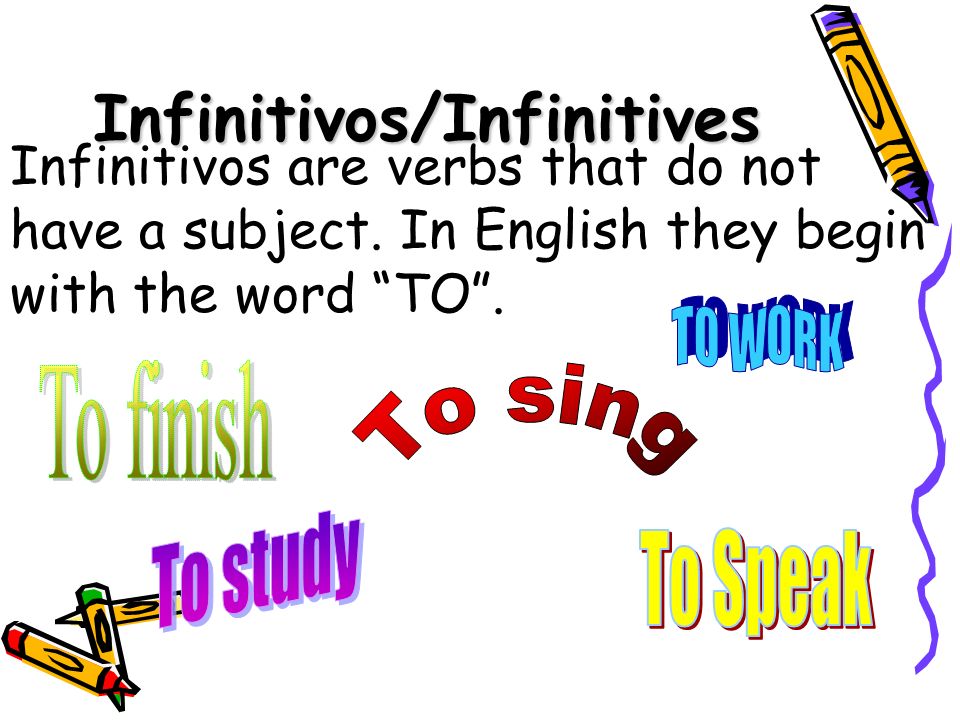 Infinitivos/Infinitives Infinitivos are verbs that do not have a subject.
