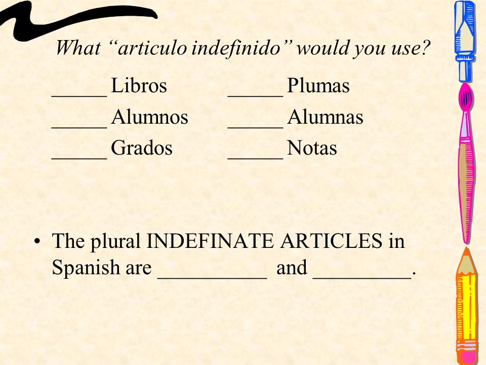 What articulo indefinido would you use.