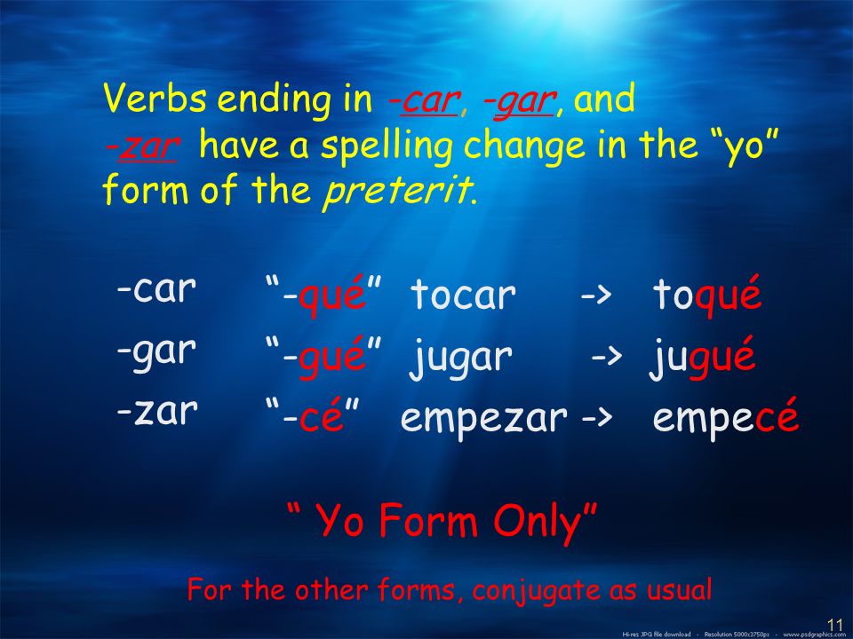 10 -AR and -ER verbs that have a stem-change in the present tense dont change in the preterit.