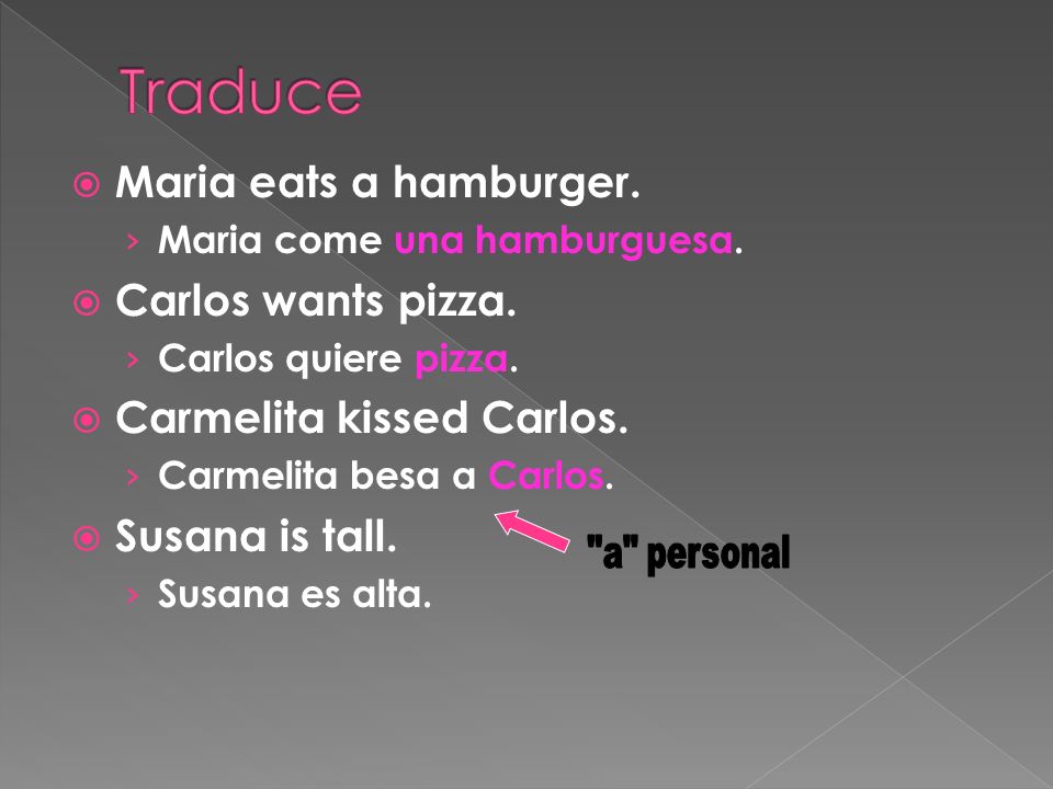 Maria eats a hamburger. Maria come una hamburguesa.