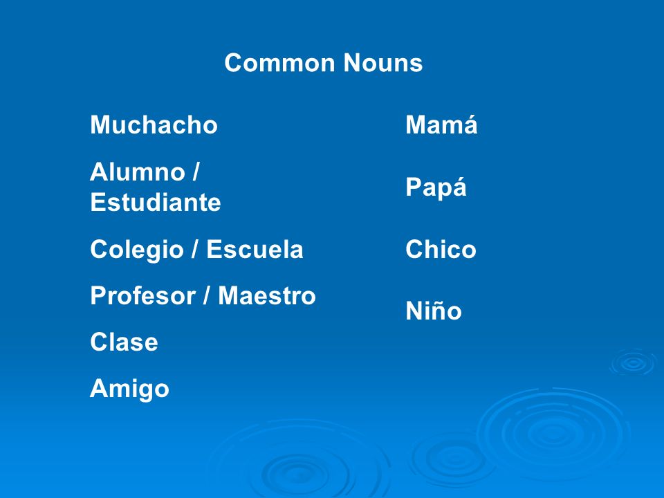 Muchacho Alumno / Estudiante Colegio / Escuela Profesor / Maestro Clase Amigo Mamá Papá Chico Niño Common Nouns