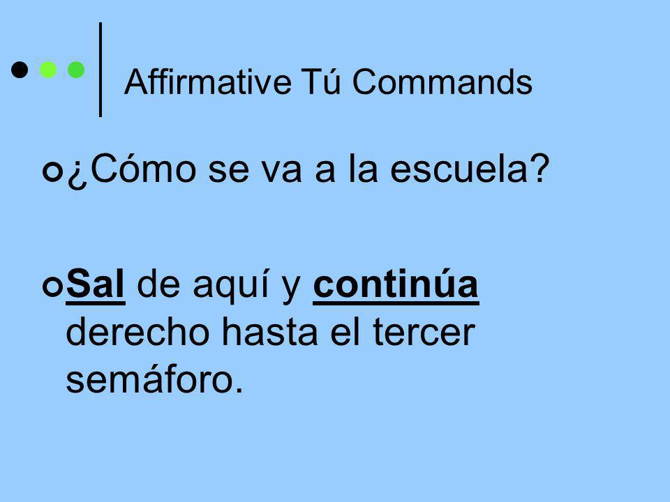 Affirmative Tú Commands Hacer, Ser, and Ir have irregular tú command forms that must be memorized: haz, sé, ve