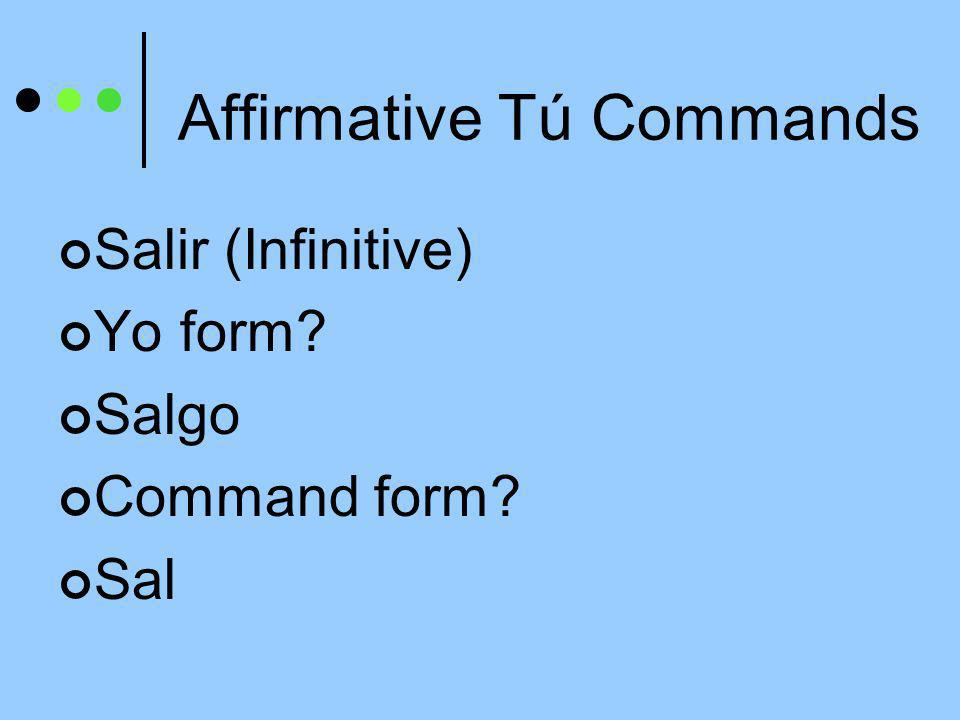 Affirmative Tú Commands Decir (Infinitive) Yo form Digo Command form Di