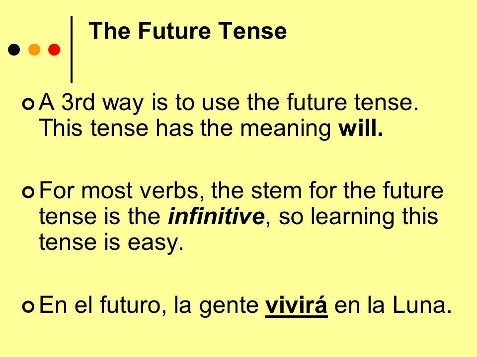 The Future Tense The other way is by using ir + a + infinitive.