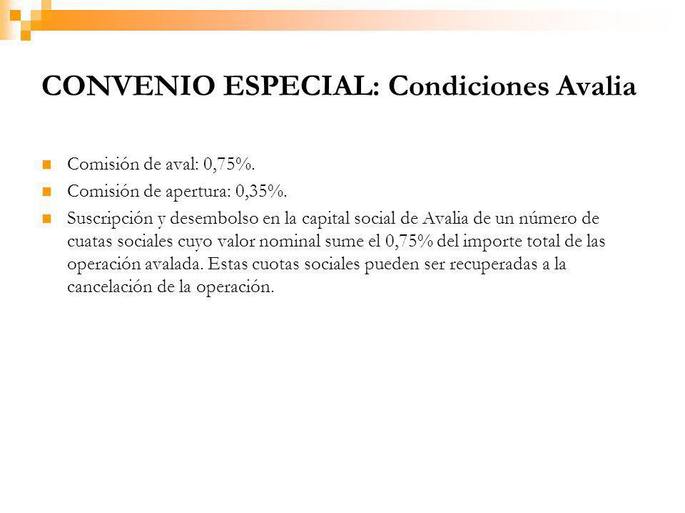 CONVENIO ESPECIAL: Condiciones Avalia Comisión de aval: 0,75%.