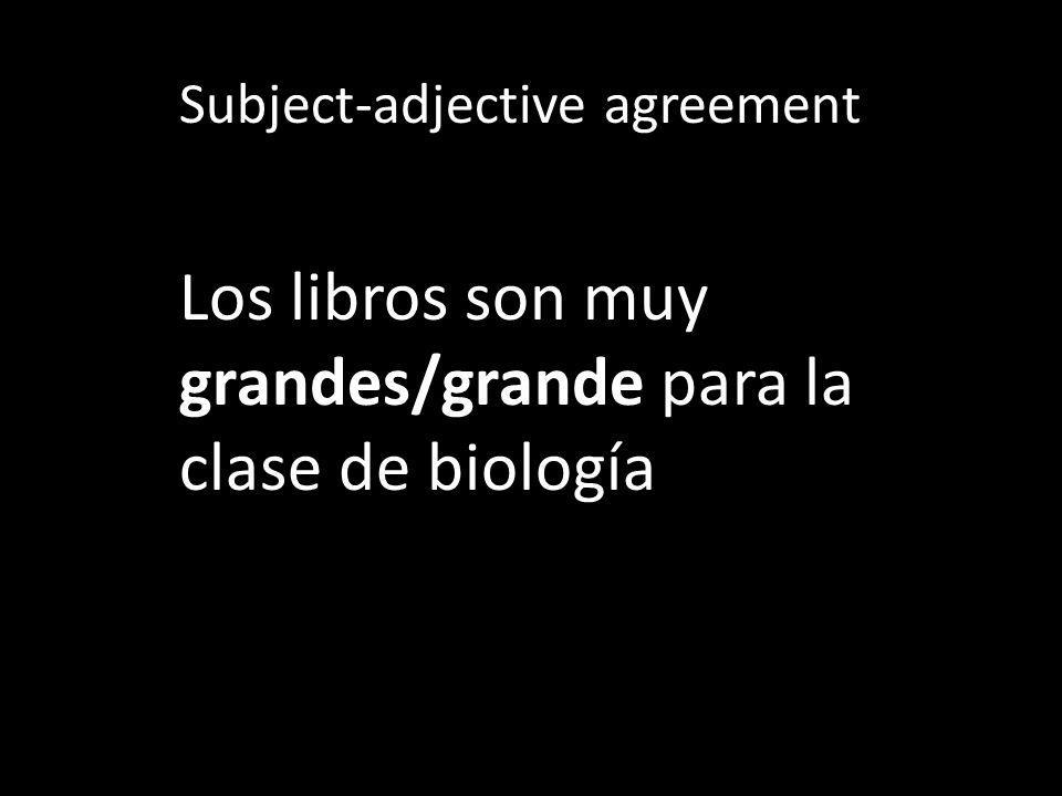 Subject-adjective agreement Los libros son muy grandes/grande para la clase de biología