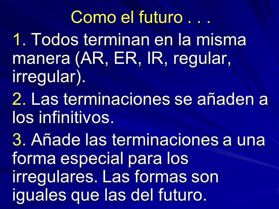 Como el futuro Todos terminan en la misma manera (AR, ER, IR, regular, irregular).