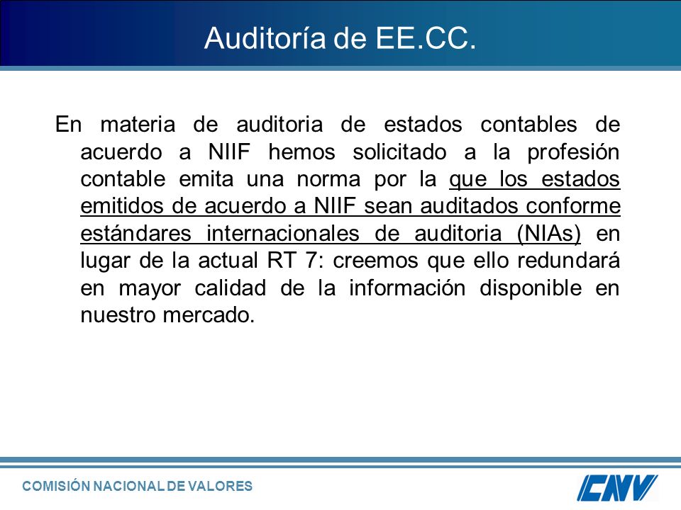 COMISIÓN NACIONAL DE VALORES Auditoría de EE.CC.
