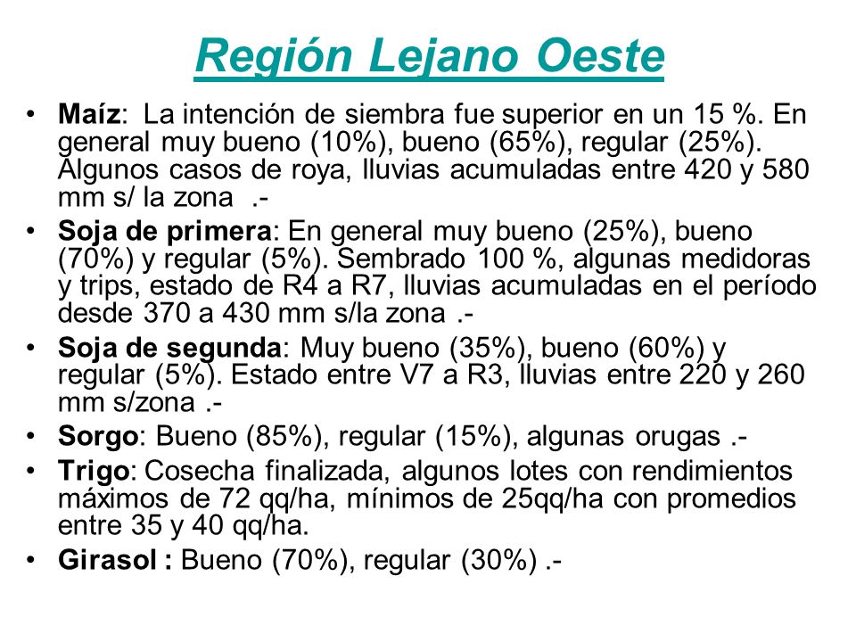 Región Lejano Oeste Maíz: La intención de siembra fue superior en un 15 %.