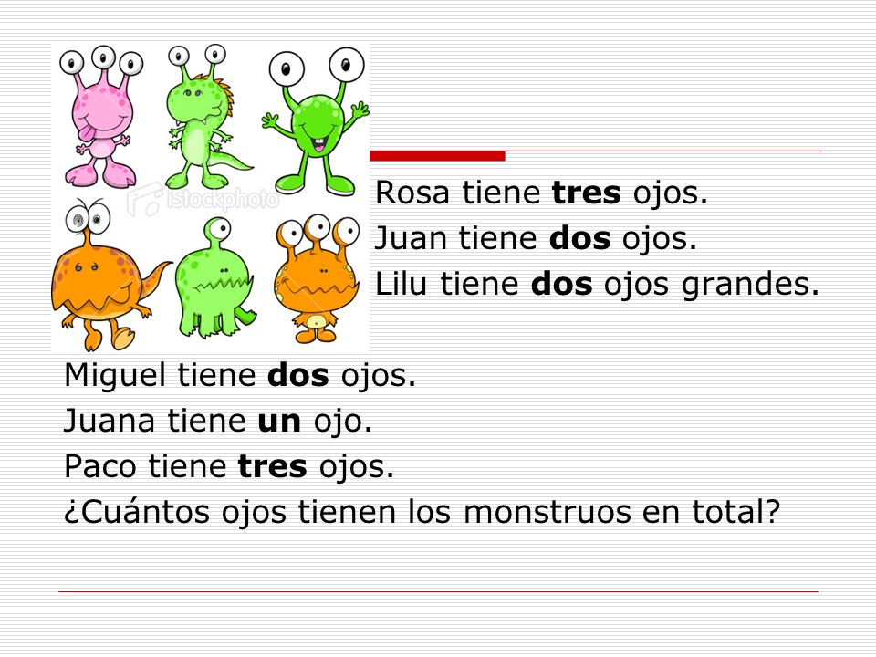 Escriba la respuesta en números y en español. 1) 2+4=6 2)Dos más cuatro son seis.