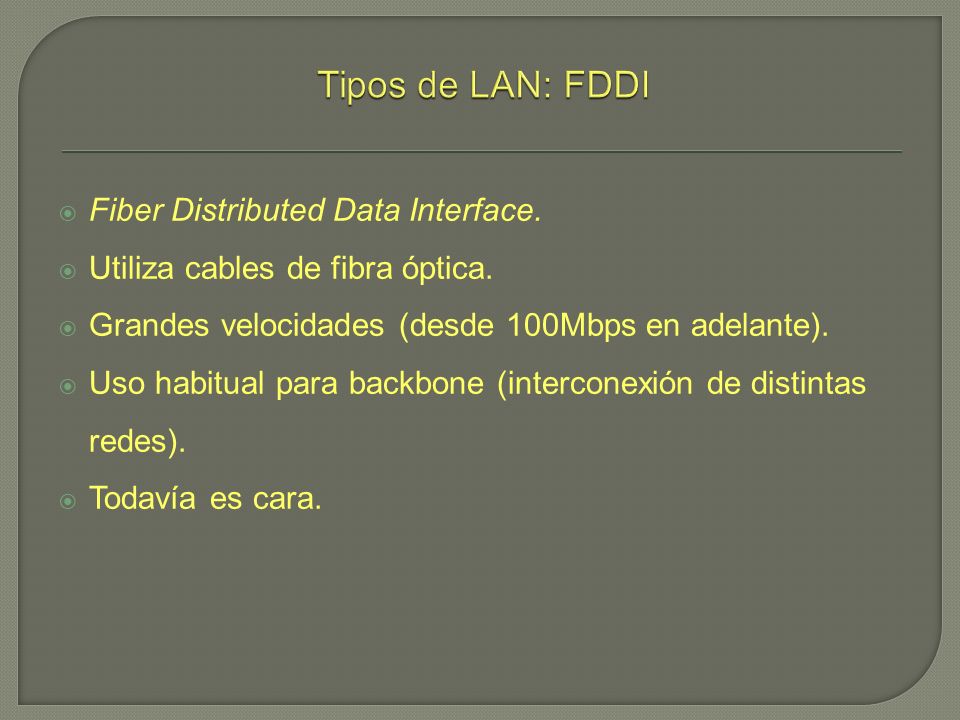 Fiber Distributed Data Interface. Utiliza cables de fibra óptica.