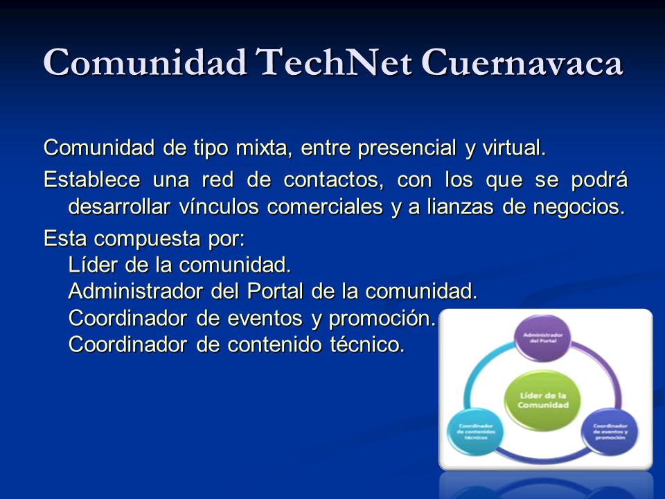 Comunidad TechNet Cuernavaca Comunidad de tipo mixta, entre presencial y virtual.