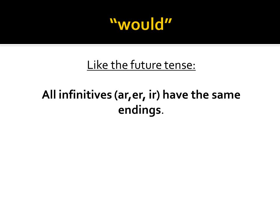 Like the future tense: All infinitives (ar,er, ir) have the same endings.