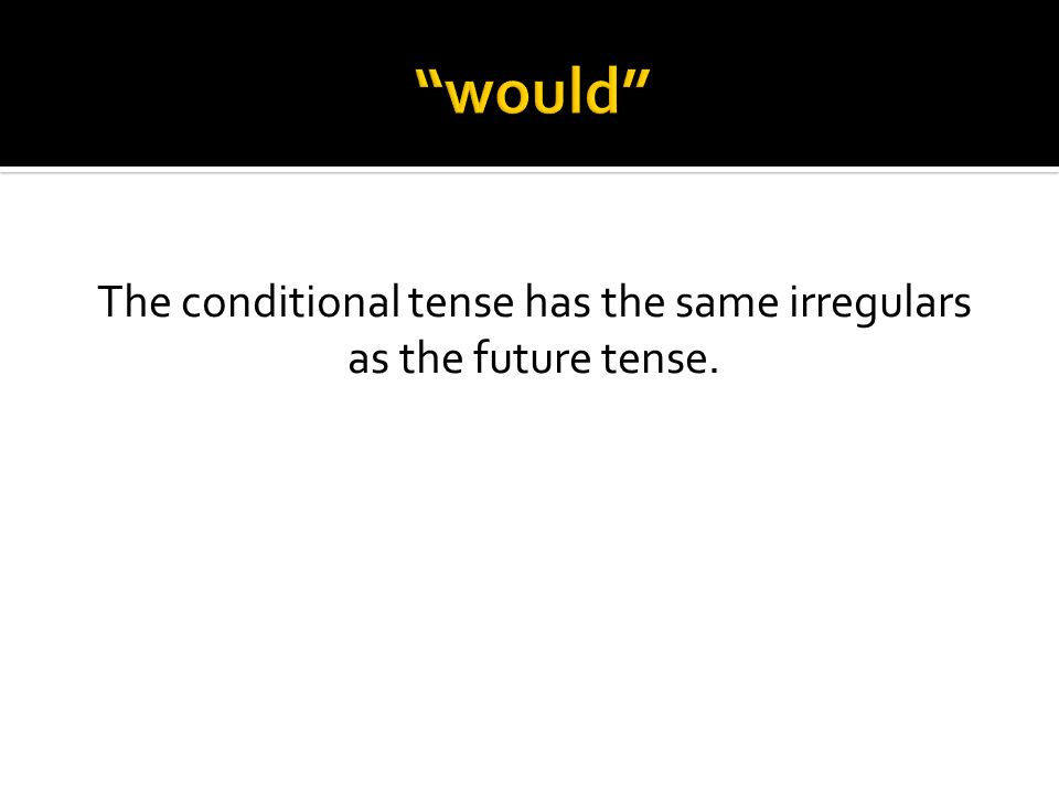 The conditional tense has the same irregulars as the future tense.
