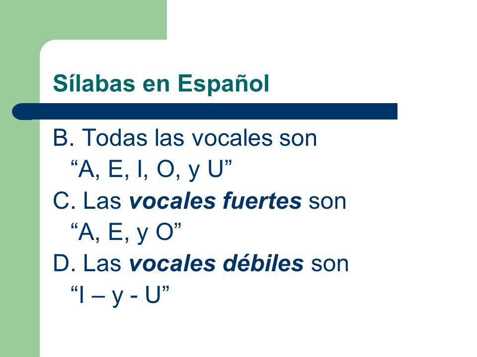 Sílabas en Español 1. Hay 2 sílabas en carro. 2.