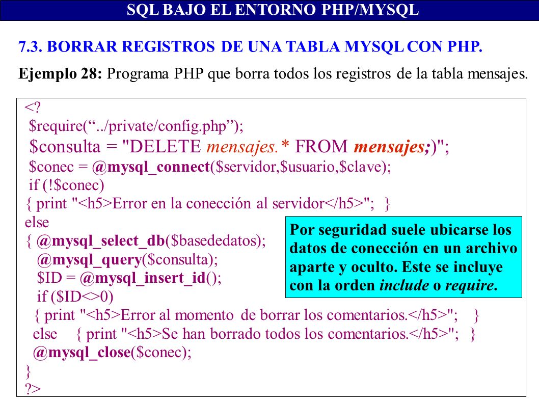 SQL BAJO EL ENTORNO PHP/MYSQL <.