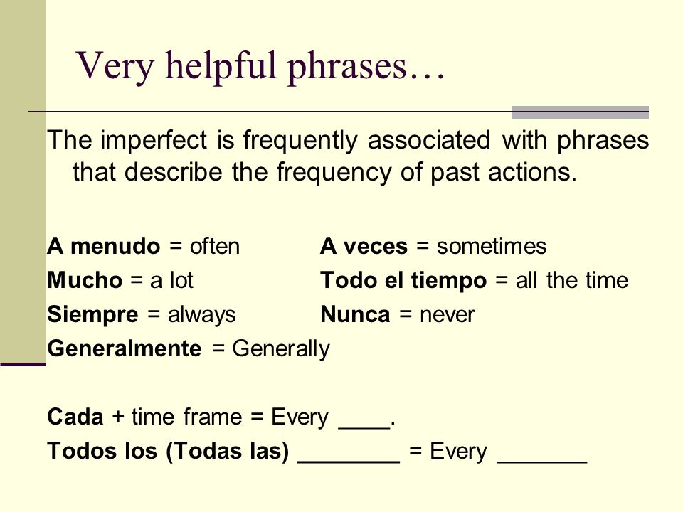 Very helpful phrases… The imperfect is frequently associated with phrases that describe the frequency of past actions.