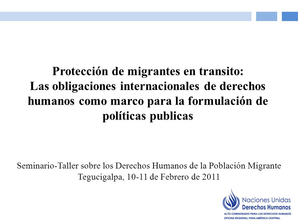 Seminario-Taller sobre los Derechos Humanos de la Población Migrante Tegucigalpa, de Febrero de 2011 Protección de migrantes en transito: Las obligaciones internacionales de derechos humanos como marco para la formulación de políticas publicas