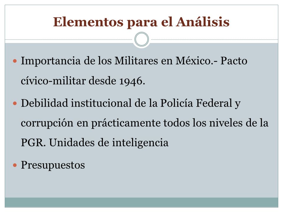 Elementos para el Análisis Importancia de los Militares en México.- Pacto cívico-militar desde 1946.