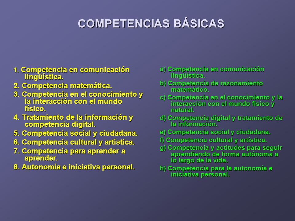 COMPETENCIAS BÁSICAS COMPETENCIAS BÁSICAS 1. Competencia en comunicación lingüística.