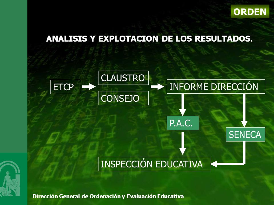 Dirección General de Ordenación y Evaluación Educativa ORDEN ANALISIS Y EXPLOTACION DE LOS RESULTADOS.
