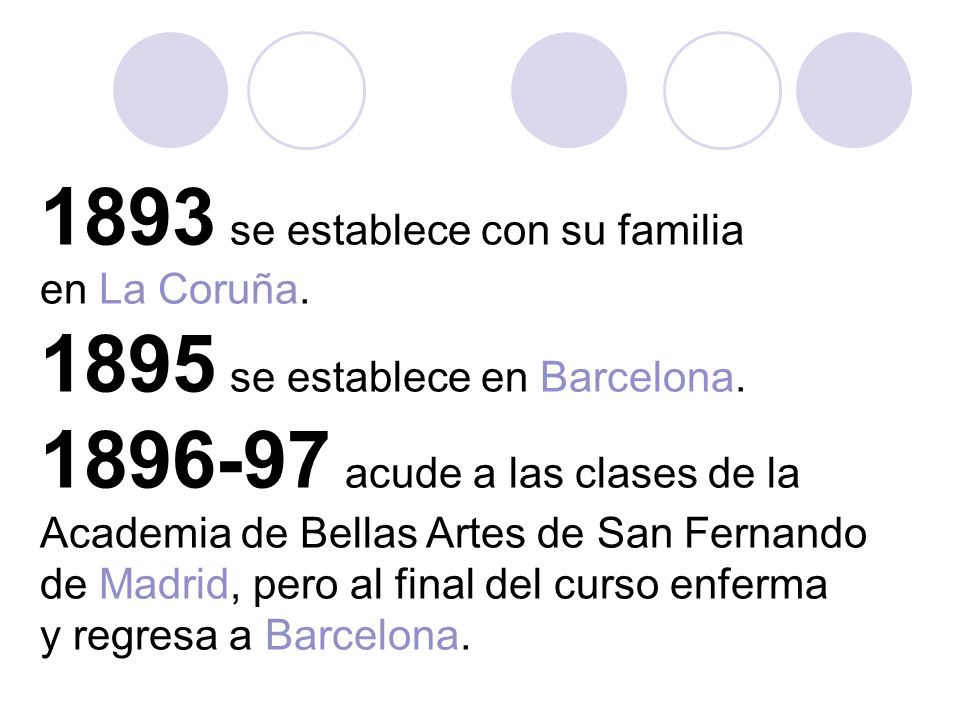 1893 se establece con su familia en La Coruña se establece en Barcelona.