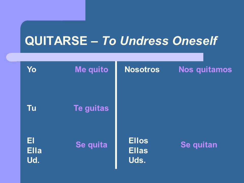 QUITARSE – To Undress Oneself Yo Tu El Ella Ud. Nosotros Ellos Ellas Uds.