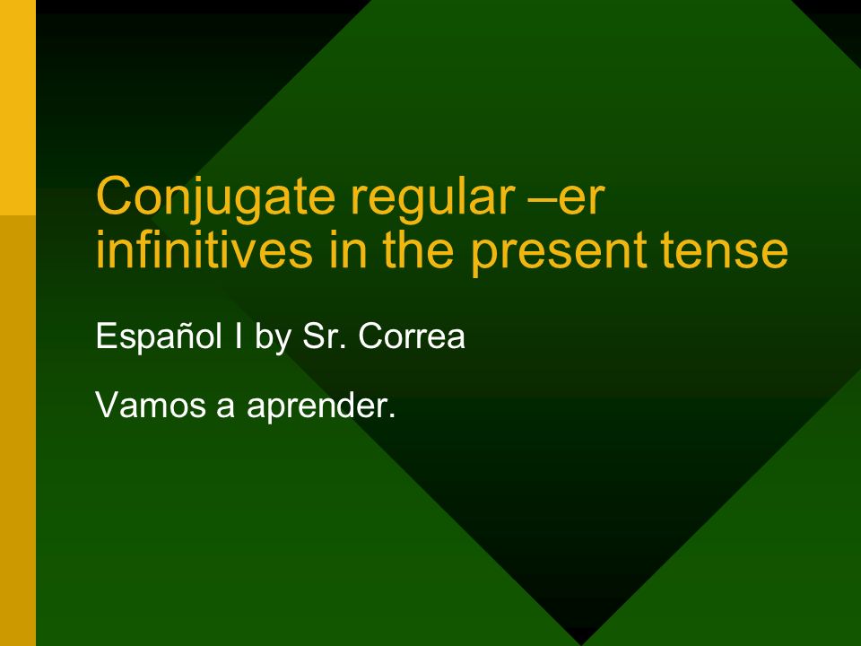 Conjugate regular –er infinitives in the present tense Español I by Sr. Correa Vamos a aprender.