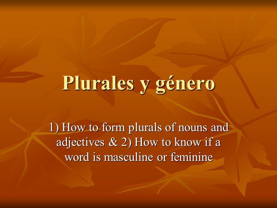 Plurales y género 1) How to form plurals of nouns and adjectives & 2) How to know if a word is masculine or feminine