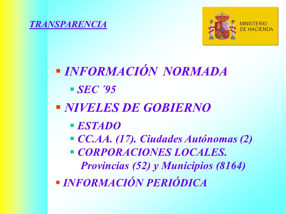 TRANSPARENCIA INFORMACIÓN NORMADA SEC ´95 NIVELES DE GOBIERNO ESTADO CC.AA.