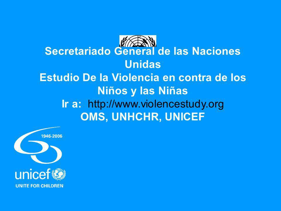 Secretariado General de las Naciones Unidas Estudio De la Violencia en contra de los Niños y las Niñas Ir a:   OMS, UNHCHR, UNICEF