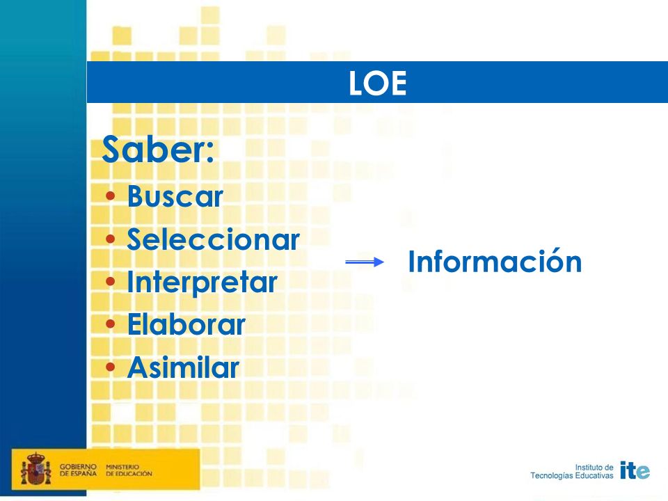 Saber: Buscar Seleccionar Interpretar Elaborar Asimilar LOE Información