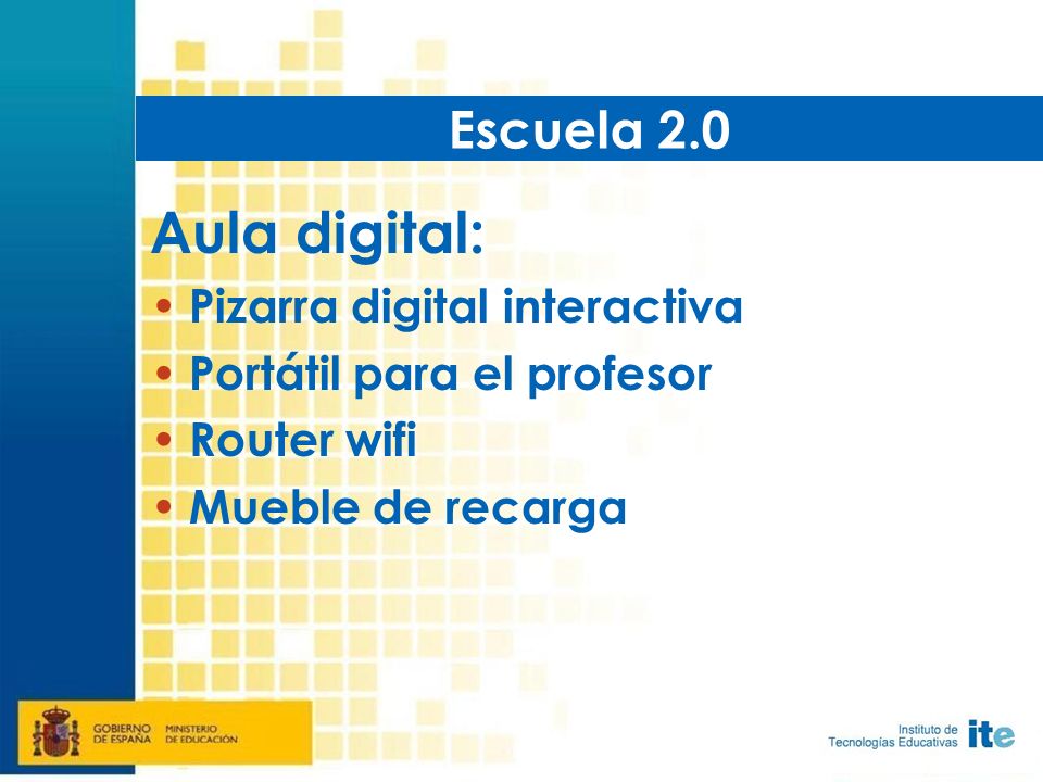 Aula digital: Pizarra digital interactiva Portátil para el profesor Router wifi Mueble de recarga Escuela 2.0