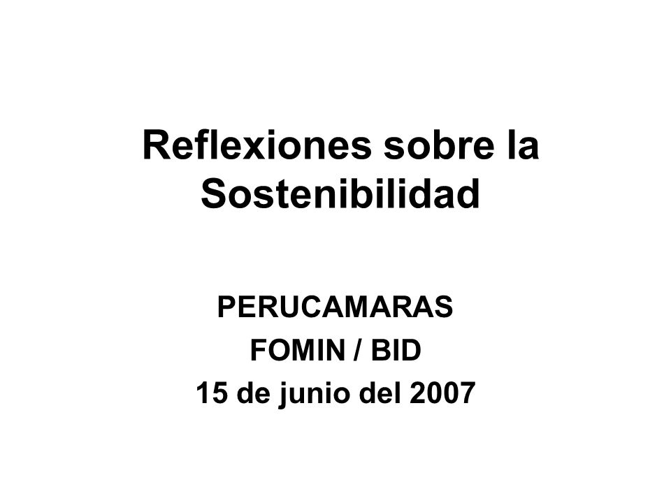 Reflexiones sobre la Sostenibilidad PERUCAMARAS FOMIN / BID 15 de junio del 2007