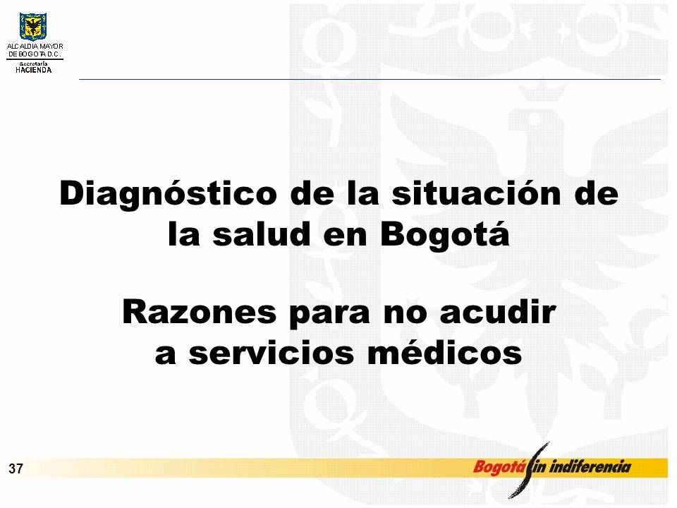 Cupo de Endeudamiento – Septiembre de Diagnóstico de la situación de la salud en Bogotá Razones para no acudir a servicios médicos