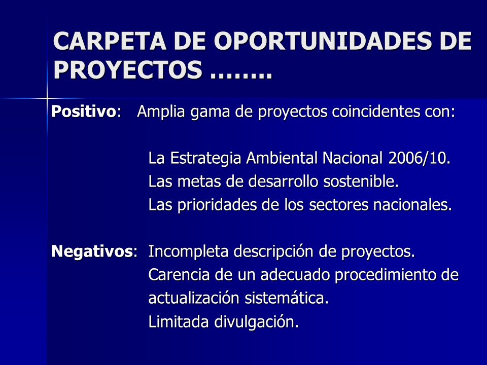CARPETA DE OPORTUNIDADES DE PROYECTOS ……..