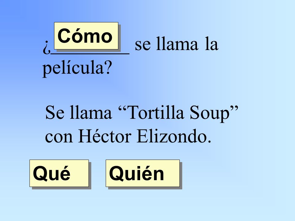 ¿________ se llama la película Se llama Tortilla Soup con Héctor Elizondo. Quién Qué Cómo