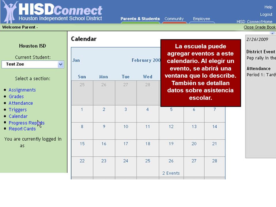 La escuela puede agregar eventos a este calendario.