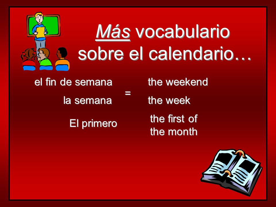 Vocabulario sobre el calendario… Vocabulario sobre el calendario… hoy mañana today tomorrow = =