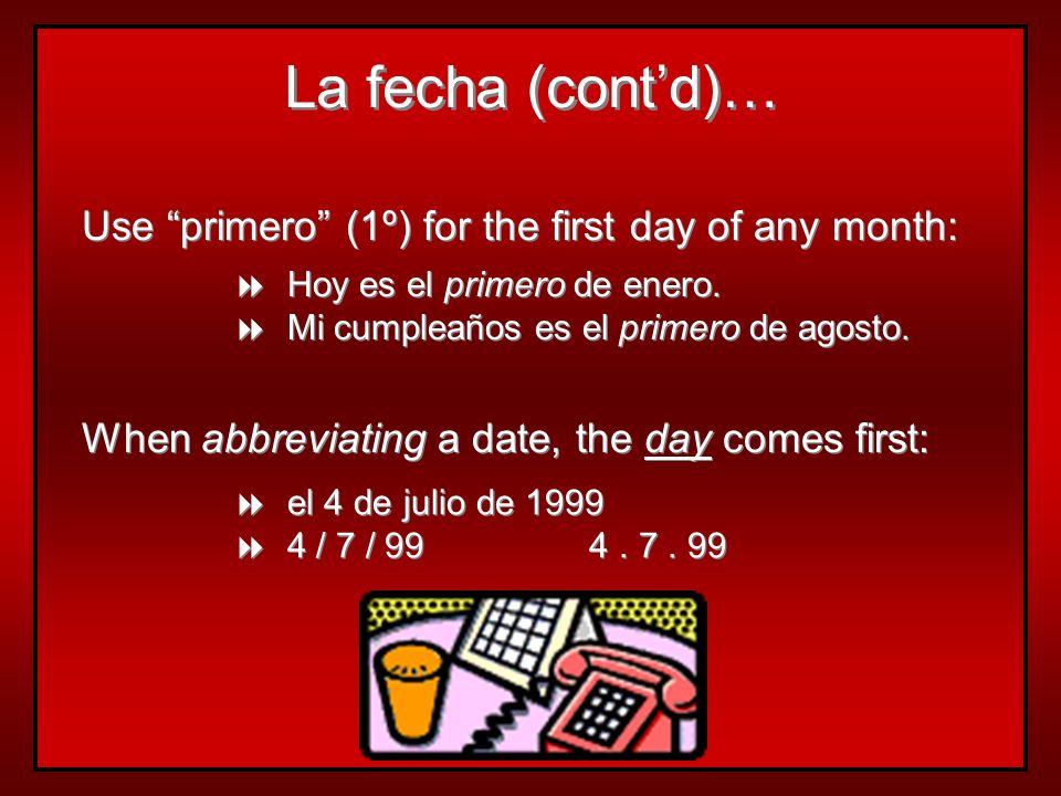 ¿Cuál es la fecha de hoy. es + + el + + number + + de + + month Hoy es el 9 de septiembre.