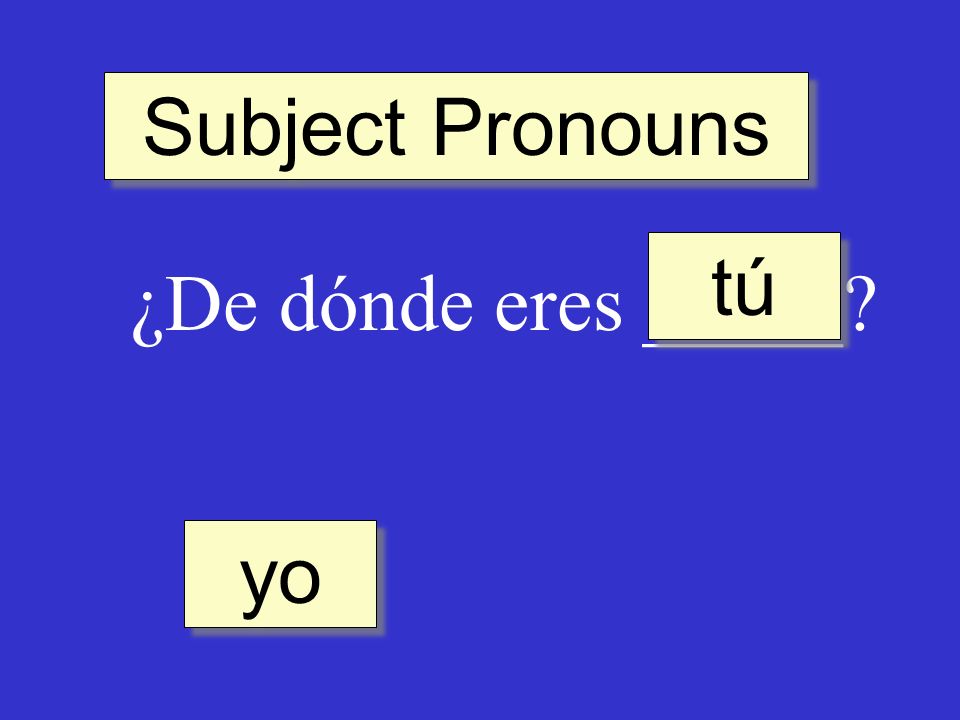 Subject Pronouns ¿De dónde eres _____ tú yo
